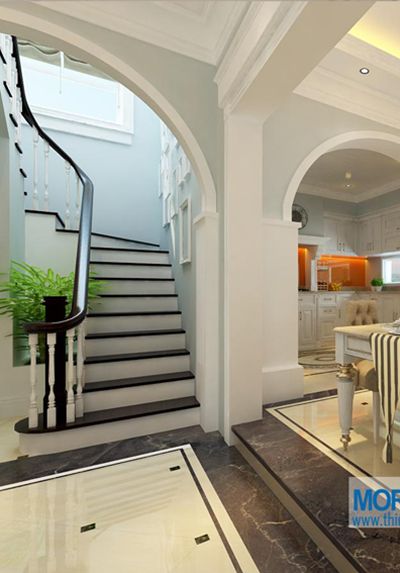 Cầu thang gỗ biệt thự tân cổ điển tại Mỹ Đình