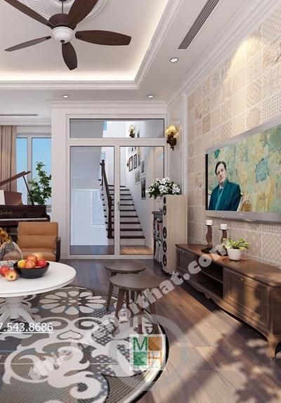 Cầu thang gỗ biệt thự Splendora Bắc An Khánh